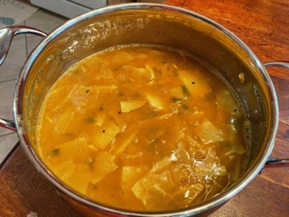Aloo tama bodi curry before serving.