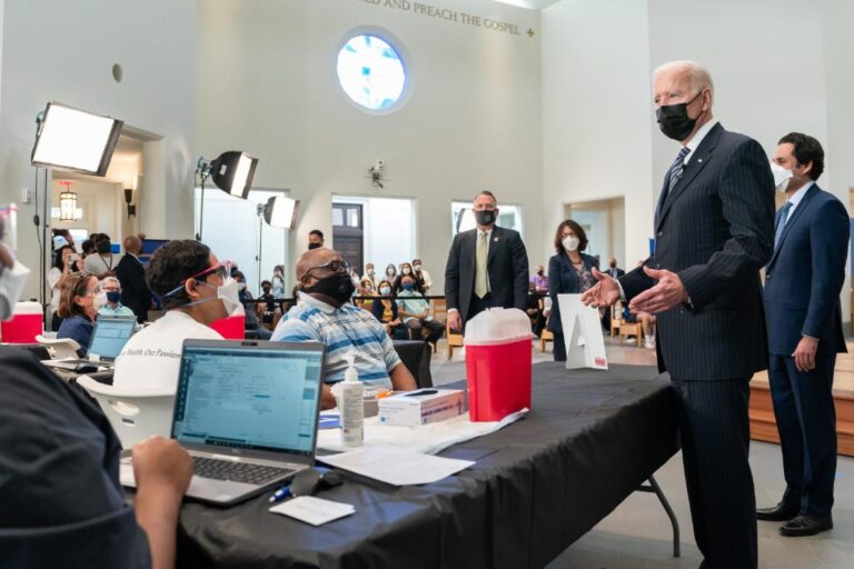 President Biden visits vaccine clinic in Alexandria, Virginia before announces COVID vaccine eligibility by April 19