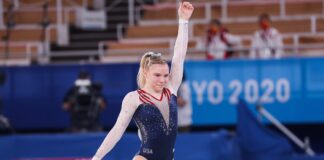 Jade Carey Of The Team USA Wins Gold In Floor Final At Tokyo Olympic