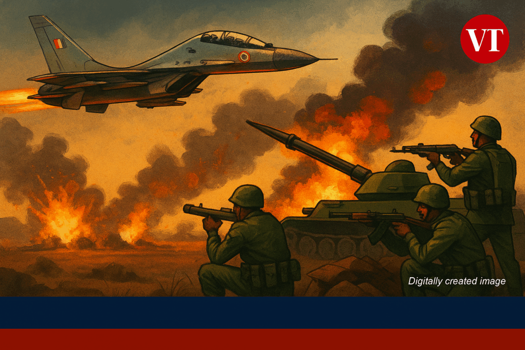 Indian airstrike and Pakistani defense during Operation Sindoor – digitally created editorial illustration