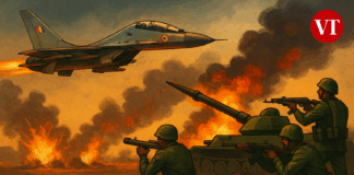 Terror Camps Targeted, Jets Downed: India’s ‘Operation Sindoor’ Ignites Regional Tensions Indian airstrike and Pakistani defense during Operation Sindoor – digitally created editorial illustration