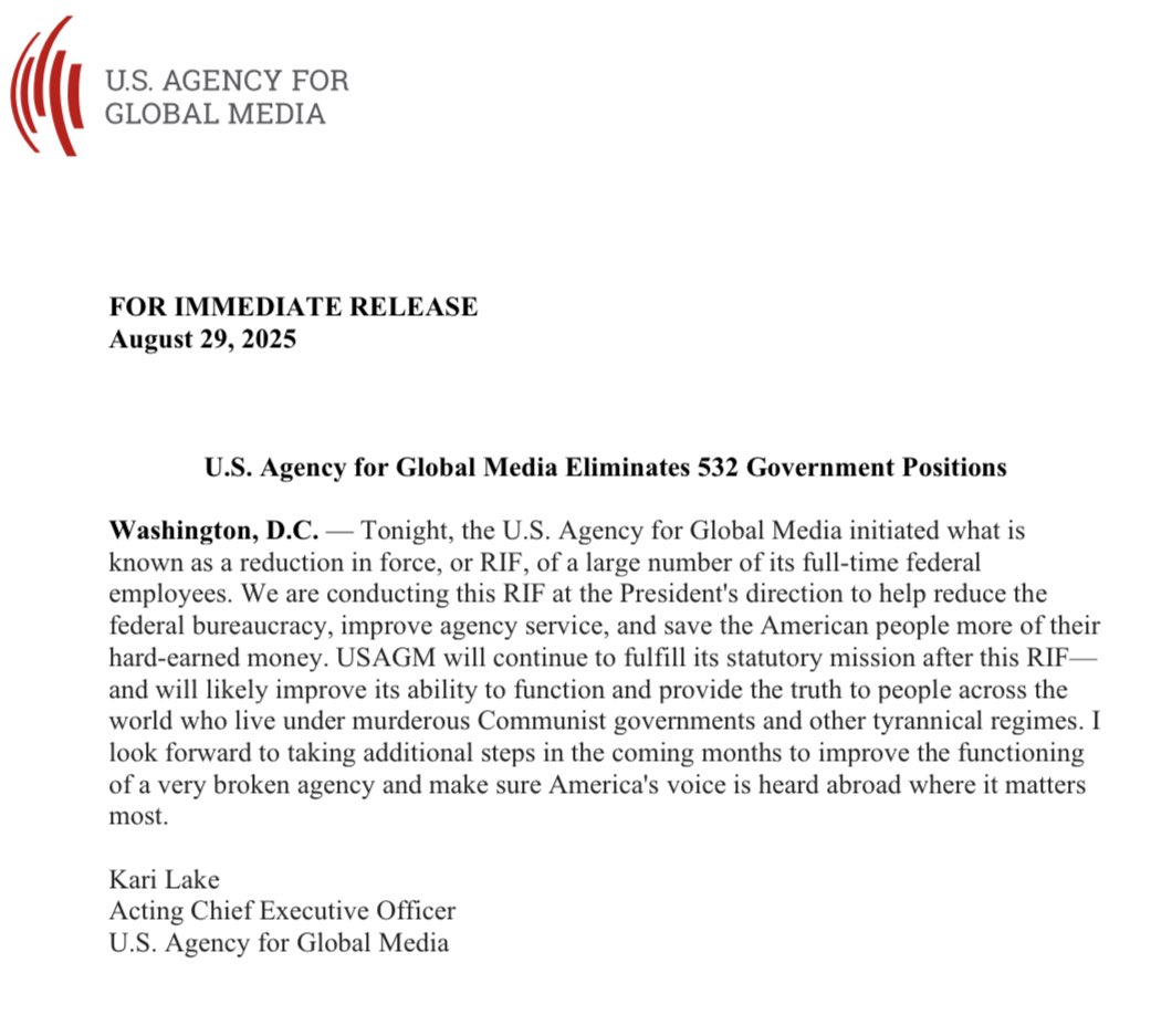 USAGM eliminates 532 government positions — reduction in force announcement