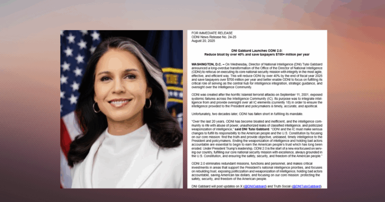 DNI Gabbard Announces ‘ODNI 2.0,’ Plans Near-50% Reduction and $700M in Annual Savings