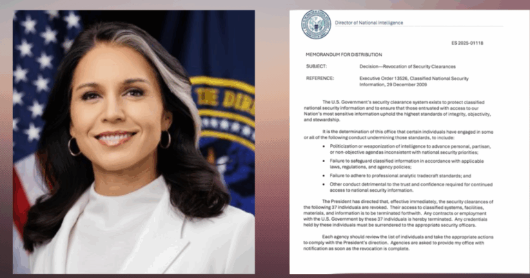 BREAKING : DNI Tulsi Gabbard Revokes Security Clearances for 37 Current and Former Officials