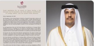 Qatar Says U.S. Apologized for Strike on Doha; Israel Voices Regret in Three-Way Call