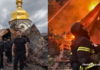 Russian Strikes Kill 11, Set Kyiv’s Historic Lavra Cathedral Ablaze