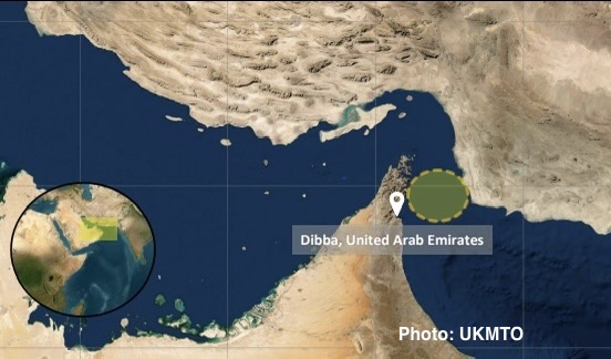 UKMTO map showing the reported vessel incident location near Dibba, United Arab Emirates