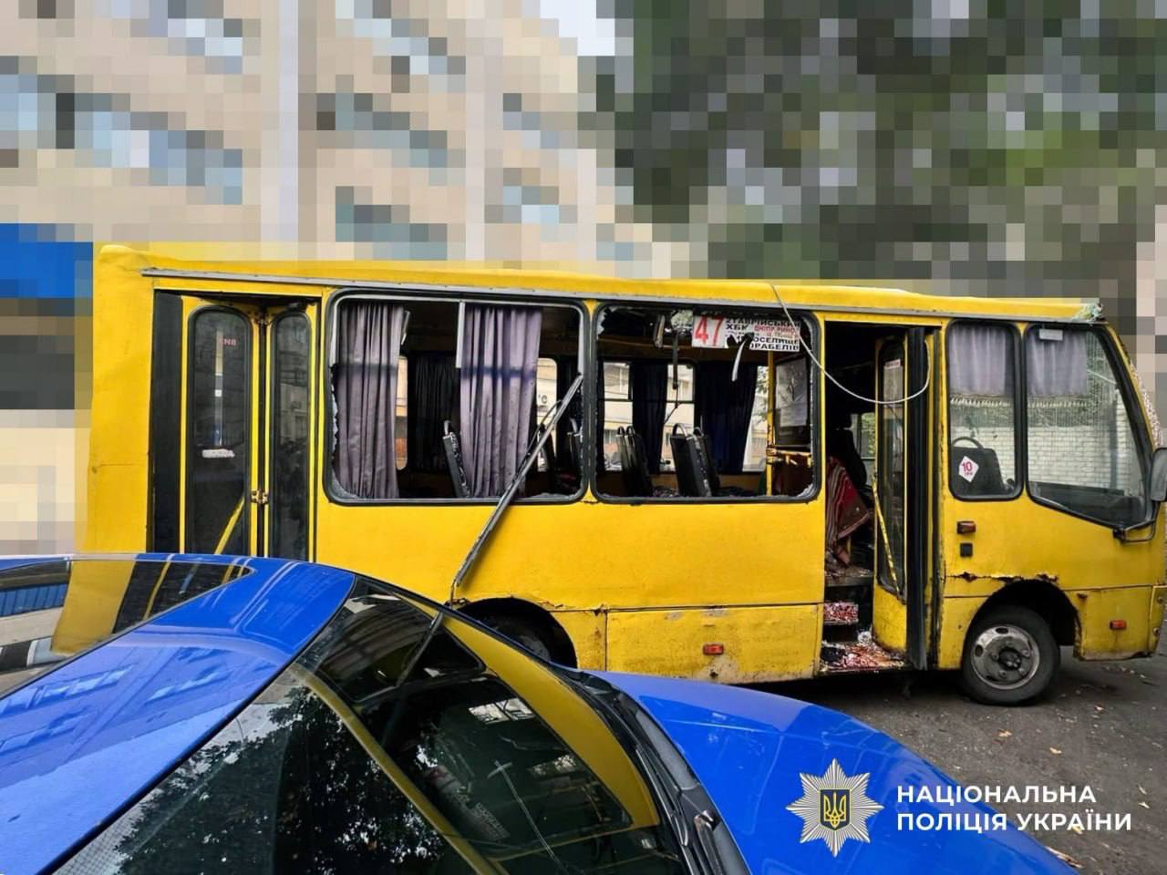 Kherson minibus after the reported drone strike