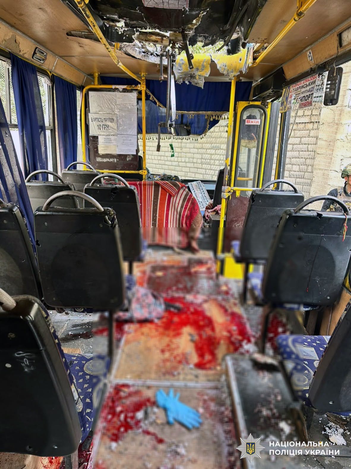 Scene of the reported Kherson minibus drone strike