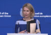 Kallas Urges Patriot Supplies as EU States Agree on €6.6 Billion Kaja Kallas speaks at an EU Council podium during remarks on Patriot missiles for Ukraine.
