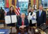 Trump Waives New Russia Sanctions, Tariffs Under Graham Act President Donald Trump at the Graham Act signing in the Oval Office, before the later Russia sanctions waiver.