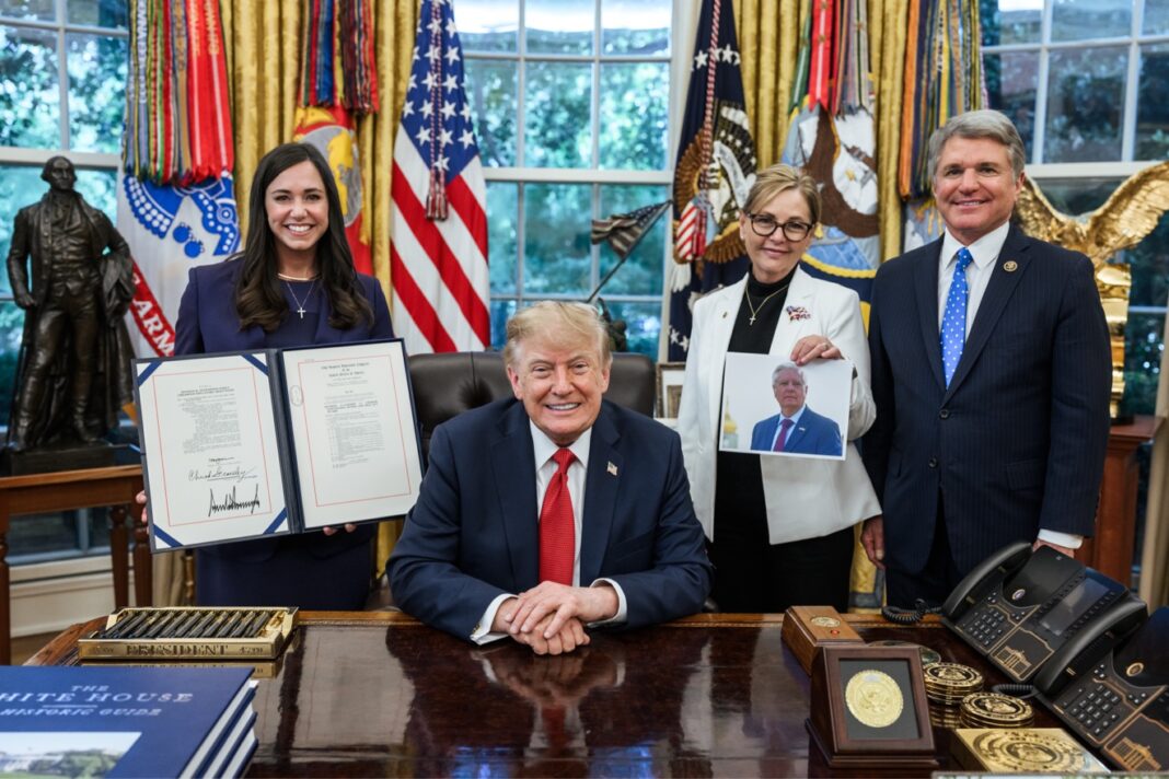 President Donald Trump at the Graham Act signing in the Oval Office, before the later Russia sanctions waiver.