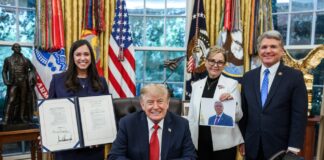 President Donald Trump at the Graham Act signing in the Oval Office, before the later Russia sanctions waiver.