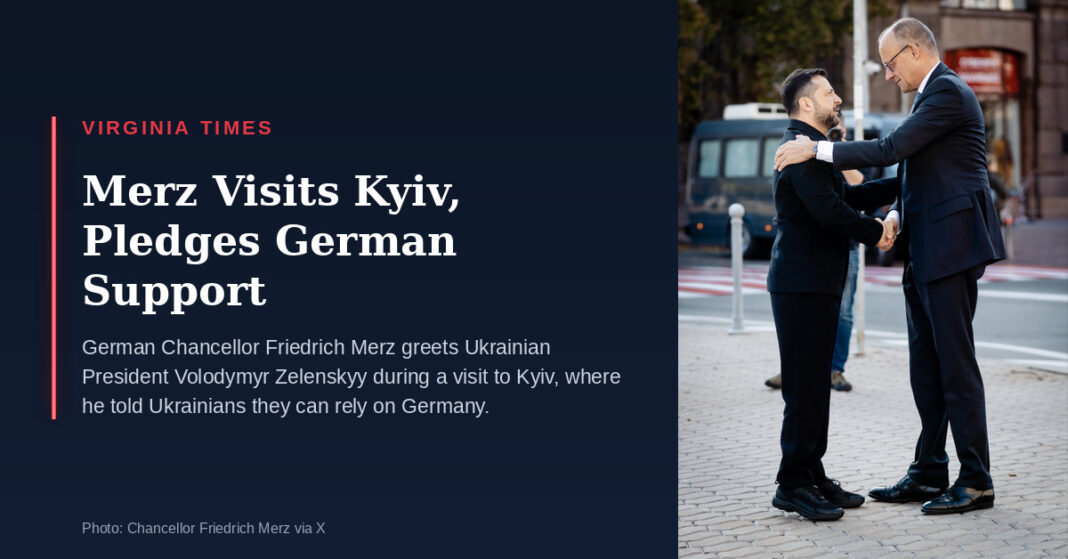 Friedrich Merz and Volodymyr Zelenskyy shake hands in Kyiv