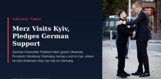 Friedrich Merz and Volodymyr Zelenskyy shake hands in Kyiv