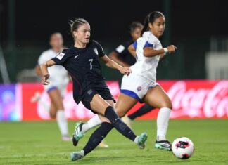 U.S. Beats Samoa 17-0 for Biggest Win in FIFA World Cup History A U.S. player takes a shot against Samoa at the FIFA U-17 Women's World Cup in Morocco. The United States won 17-0. (FIFA)