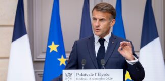 French President Emmanuel Macron speaks at a press conference at the Élysée Palace in Paris on Sept. 18, 2026, after meeting party leaders. (File photo: Présidence de la République / Élysée)