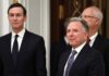Jared Kushner, left, and Steve Witkoff at the Kremlin in Moscow in a file photo accompanying Ukraine peace talks coverage.