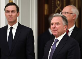 Jared Kushner, left, and Steve Witkoff at the Kremlin in Moscow in a file photo accompanying Ukraine peace talks coverage.