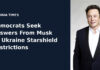 Democrats Seek Answers From Musk on Ukraine Starshield Restrictions Virginia Times news graphic featuring a file portrait of Elon Musk taken on the Royal Society admissions day in London, July 13, 2018.