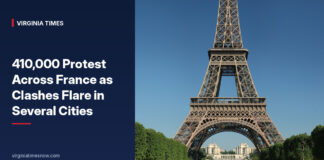 The Eiffel Tower in Paris, France, as some 410,000 people protested across the country and clashes flared in several cities. (Photo: Wikimedia Commons)