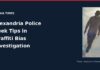 Police Seek Person of Interest in Alexandria Bias Graffiti Probe Alexandria graffiti investigation person of interest wearing a cap, long-sleeve top, dark pants and white sneakers in a police image