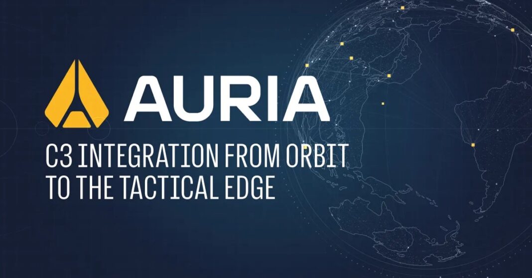 Auria logo and globe graphic with the words C3 Integration From Orbit to the Tactical Edge
