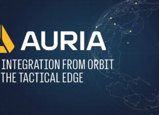 Auria to Open East Coast Headquarters in Reston, Creating 78 Jobs Auria logo and globe graphic with the words C3 Integration From Orbit to the Tactical Edge
