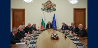 Bulgarian Prime Minister Rumen Radev chairs an emergency Security Council meeting in Sofia after the Bulgaria Black Sea drone attacks on ships