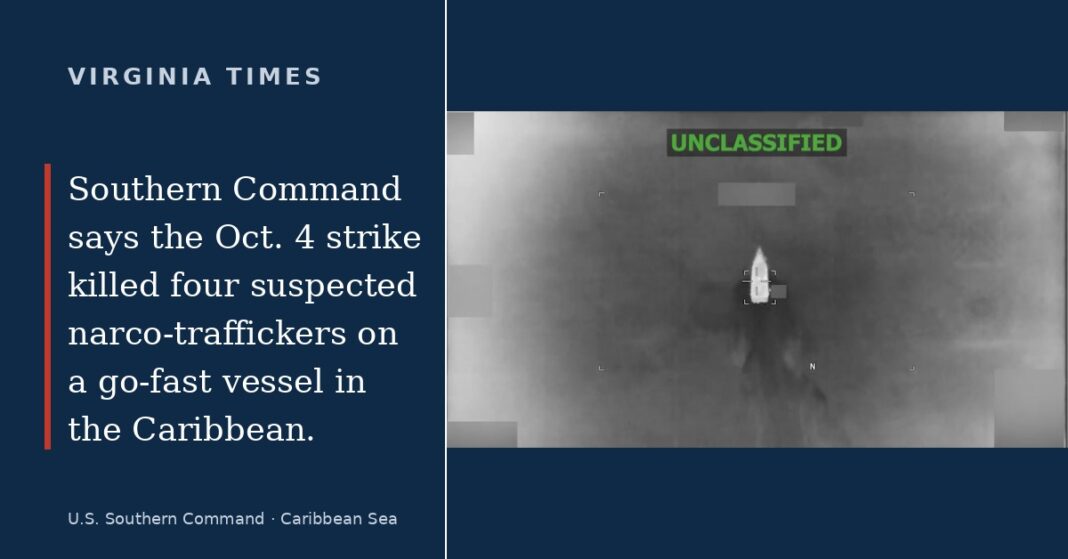 U.S. military video showing a go-fast vessel targeted in the Caribbean boat strike.