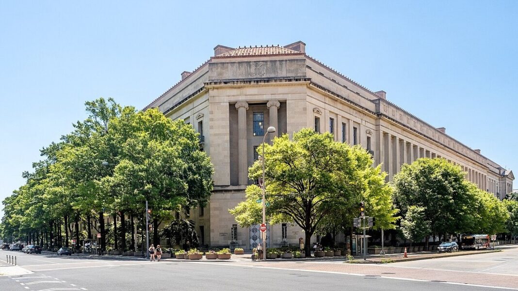 The Robert F. Kennedy Department of Justice Building in Washington, headquarters of the U.S. Department of Justice.