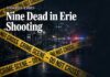 Nine Dead in Erie Shooting; Shapiro Pledges State Support Illustrated crime-scene banner with yellow police tape reading CRIME SCENE — DO NOT CROSS for the Erie shooting report