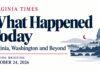 What Happened Today: Virginia, Washington and Beyond Virginia Evening Briefing banner for October 24, 2026, with “What Happened Today” and an illustration of the U.S. Capitol.