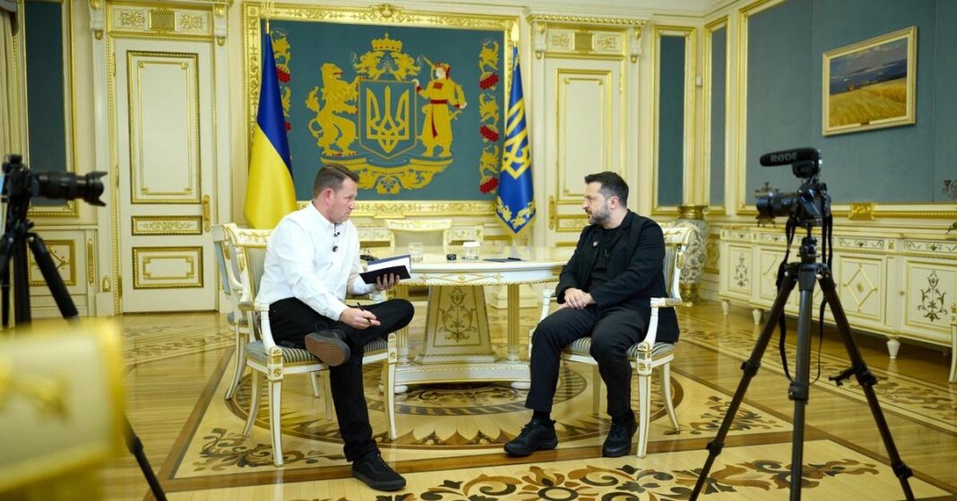 Volodymyr Zelenskyy speaks with an interviewer from The Sun for an article about Zelenskyy and Trump