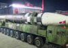 About 10 North Korean Missiles Splash Down Off the East Coast File photo of a North Korean Hwasong-17 ballistic missile on a transporter during a parade in Pyongyang