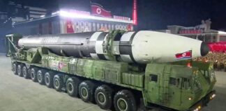 File photo of a North Korean Hwasong-17 ballistic missile on a transporter during a parade in Pyongyang