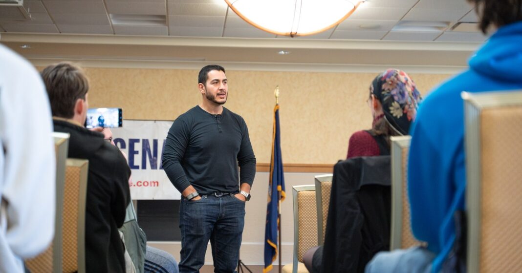 Abdul El-Sayed meets voters in Michigan during his Senate campaign, as El-Sayed asks Stevens to skip final events