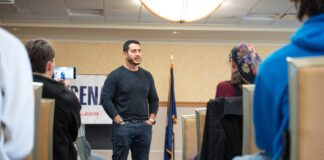Abdul El-Sayed meets voters in Michigan during his Senate campaign, as El-Sayed asks Stevens to skip final events