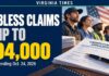 Jobless Claims Slip to 194,000 in Late October Virginia Times illustration: workers look toward the U.S. Capitol beside a stack of unemployment application forms, with the headline Jobless Claims Slip to 194,000, week ending Oct. 24, 2026.