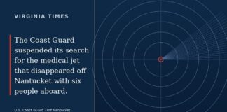 Coast Guard aircraft participating in the medical jet search off Nantucket.