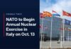 NATO to Hold Steadfast Noon Nuclear Exercise in Italy Oct. 13 NATO member state flags flying outside NATO headquarters.