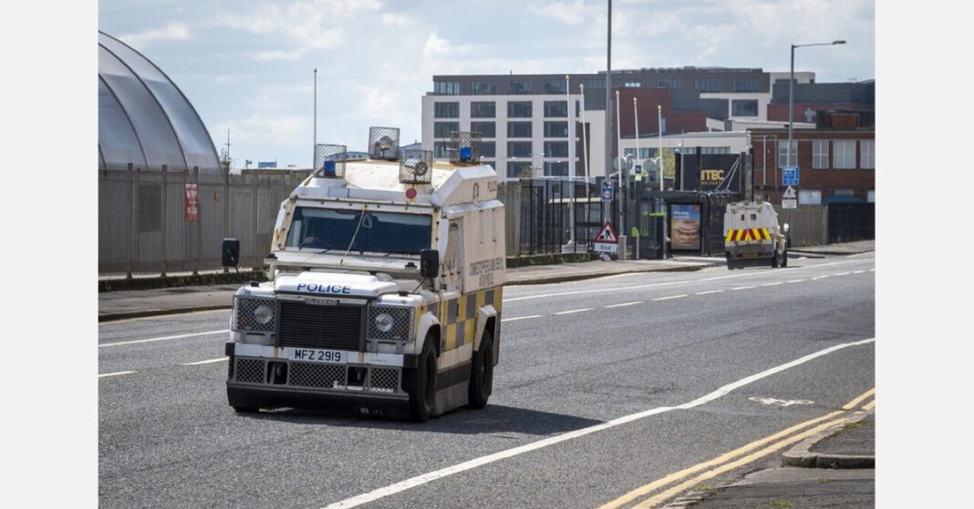 PSNI vehicles in Belfast in a file photo used with coverage of Northern Ireland school threats.