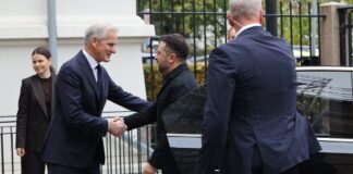 Norwegian Prime Minister Jonas Gahr Støre greets Ukrainian President Volodymyr Zelenskyy in Oslo.