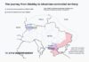 Ukraine, Russia Agree to Humanitarian Truce in Oleshky Map showing the journey from Oleshky to Ukrainian-controlled territory via the Domanove-Mokrany border checkpoint