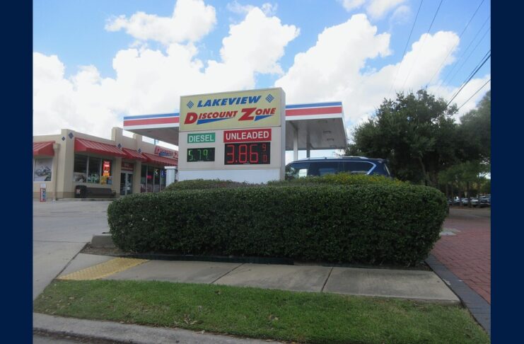Producer Prices Jump 1.3% in September, Biggest Rise Since 2022 Gas station price sign in New Orleans showing unleaded gasoline at $3.86 a gallon