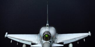 An RAF Typhoon fighter jet in flight