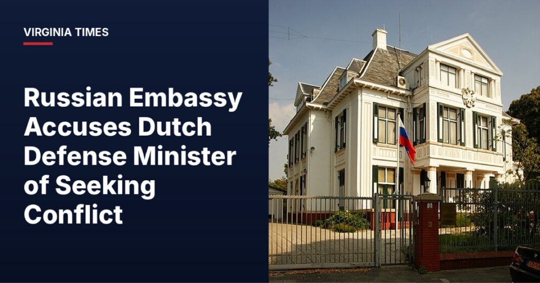 Russian Embassy accusation statement graphic concerning Dutch Defense Minister D. Yeşilgöz-Zegerius.