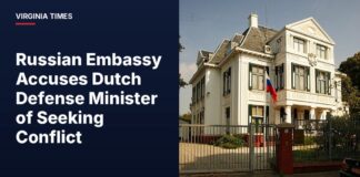 Russian Embassy accusation statement graphic concerning Dutch Defense Minister D. Yeşilgöz-Zegerius.