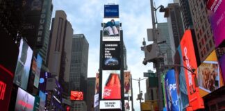 Samsung SSD advertising on billboards in Times Square, New York