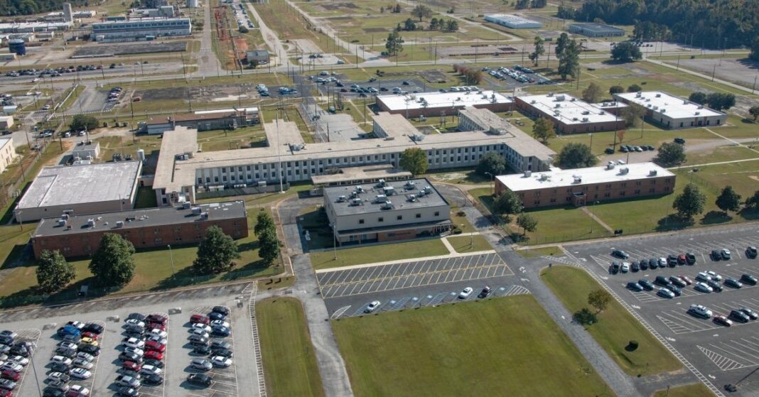 Aerial view of buildings at the Savannah River Site in Aiken, South Carolina.